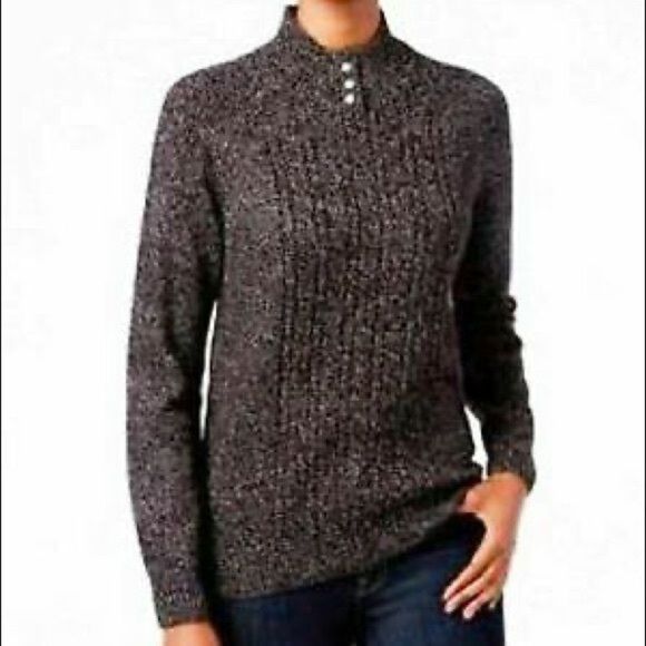 Karen Scott Petite Imitation-Pearl Button Sweater BlackWhite Marl PP - Picture 1 of 1
